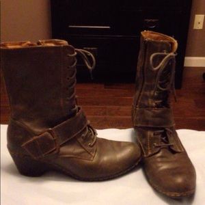 Brown combat real leather boots